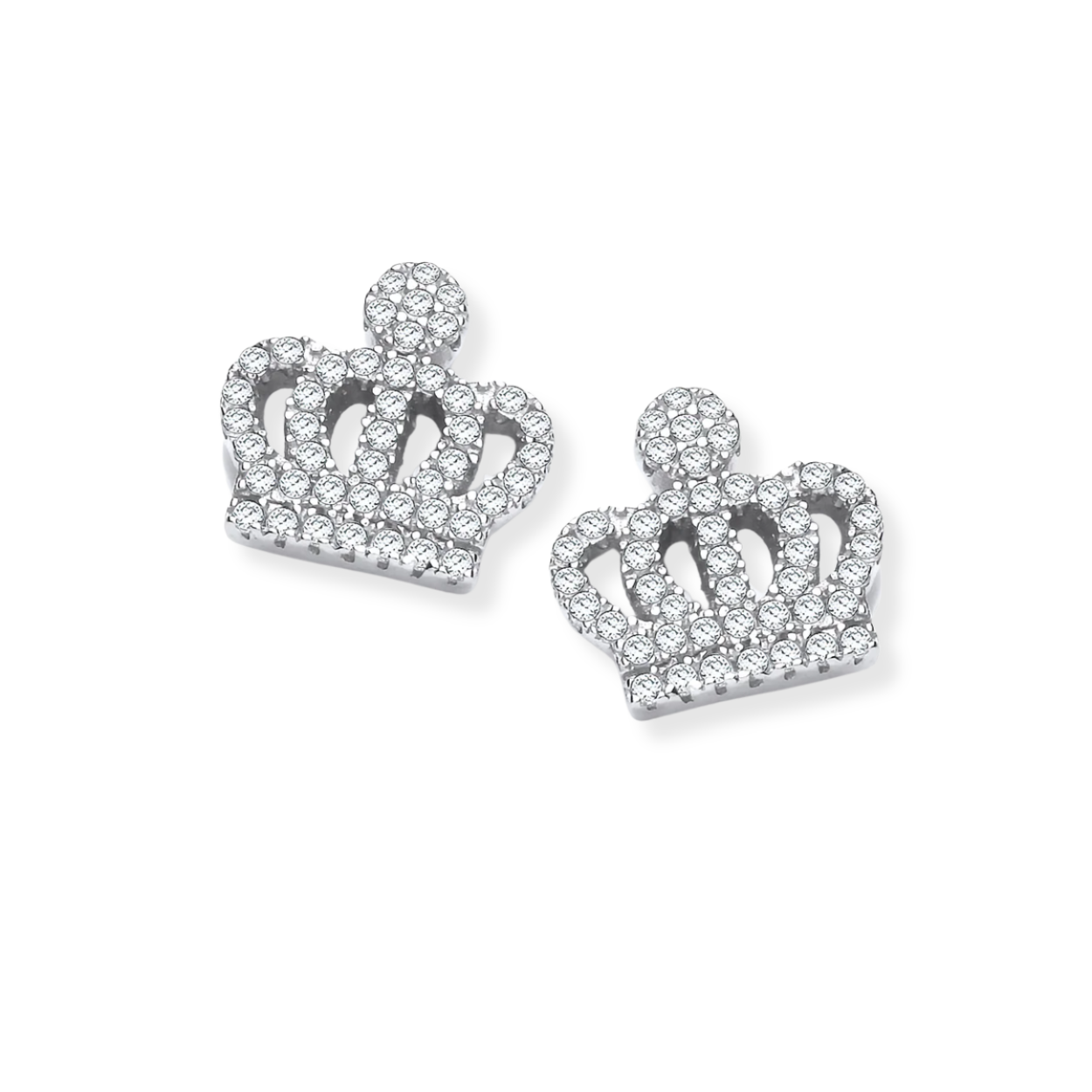 Micro Pave Cz Crown Stud Silver Earrings