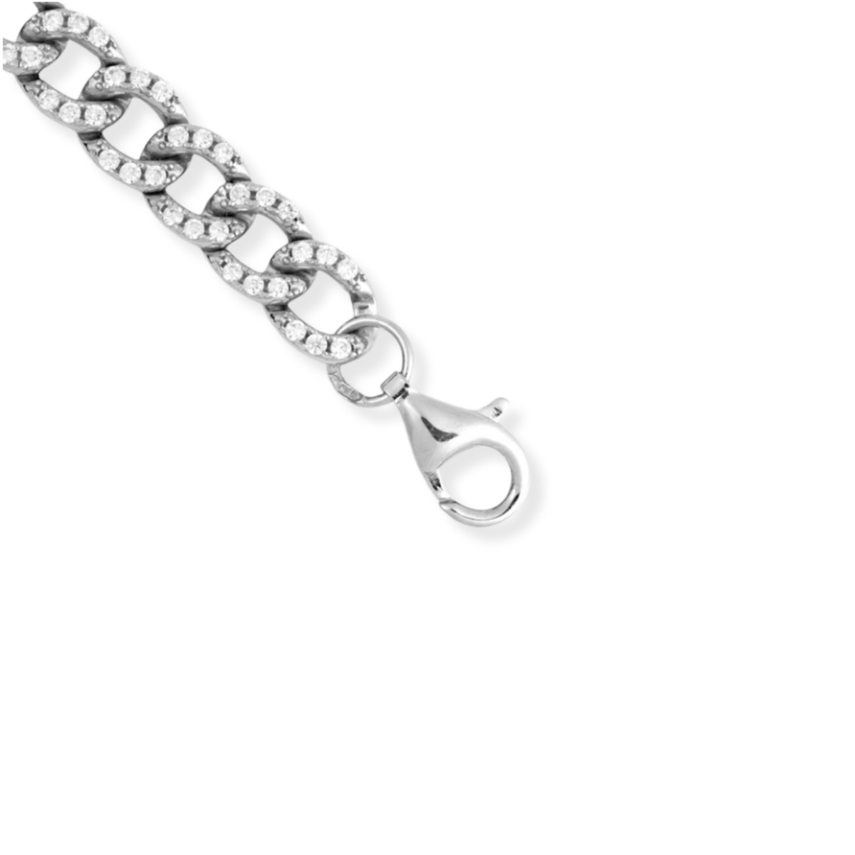 Bracelet homme maille gourmette en argent 925 et zirconium, 6,4 mm