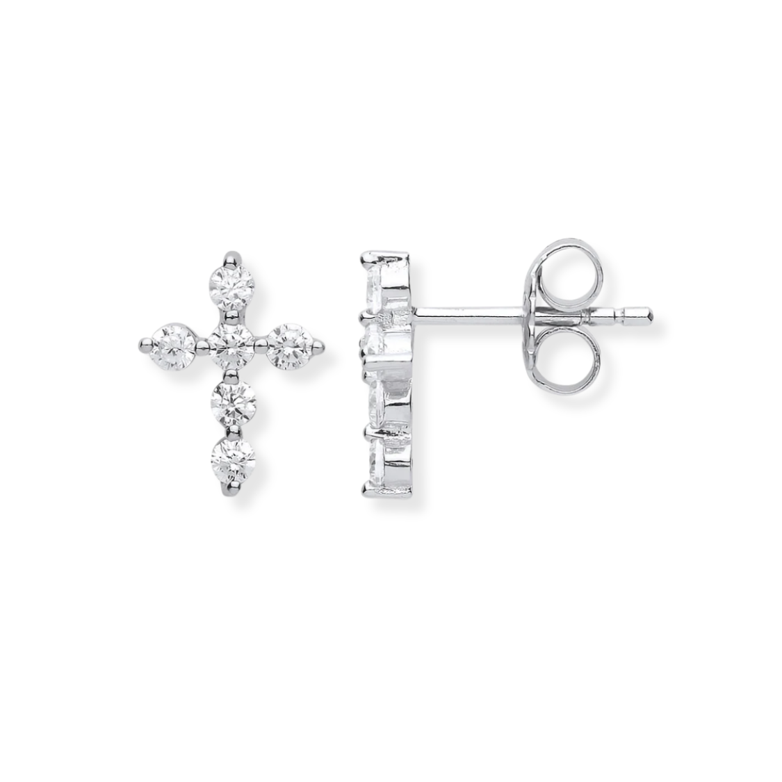 Silver CZ Small Cross Stud Earrings
