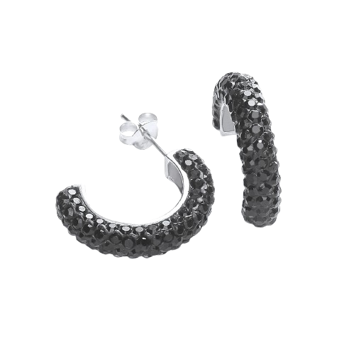 Half hoop earrings with black zircons
