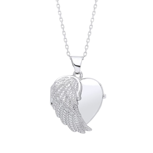 Silver medallion with an angel wing