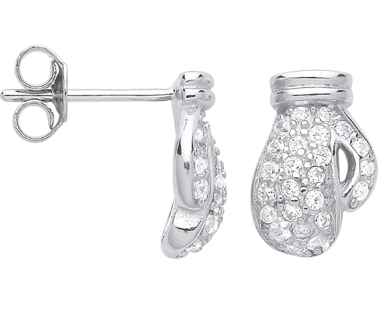 Silver and cubic zirconia boxing glove stud earrings
