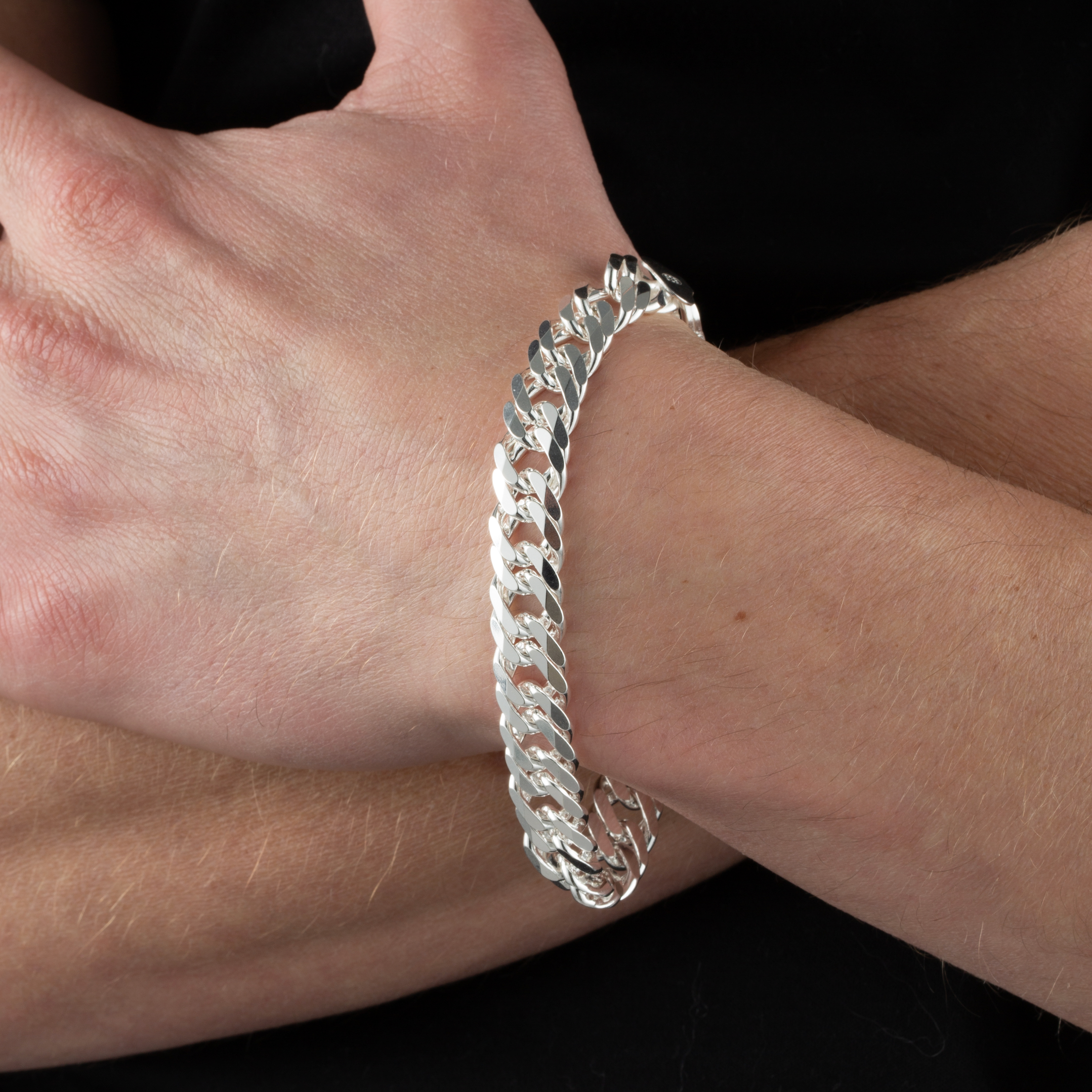 Double curb chain bracelet in silver