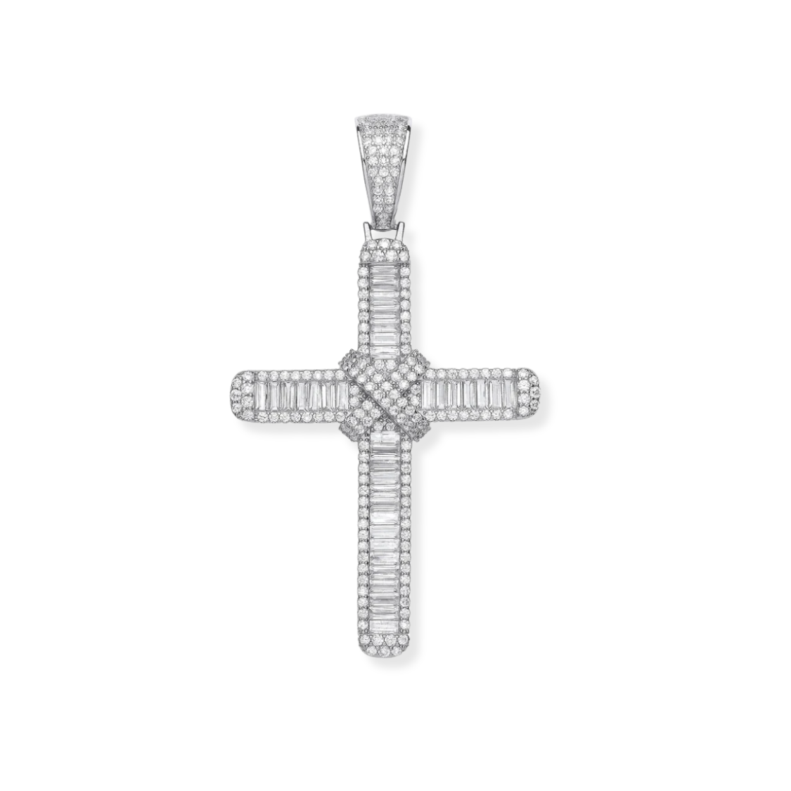 Silver Baguettes & Round CZs Large Cross