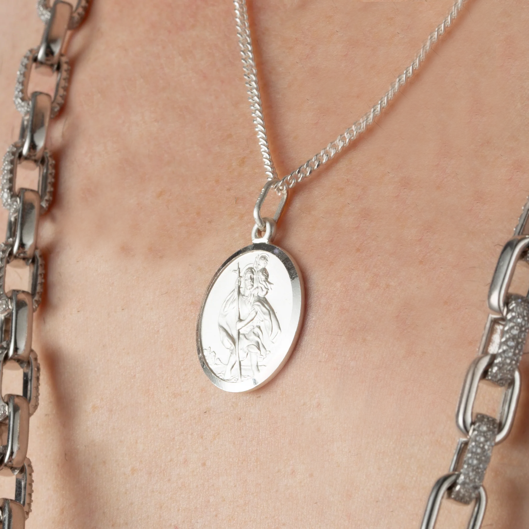 Silver Double Sided St Christopher Pendant
