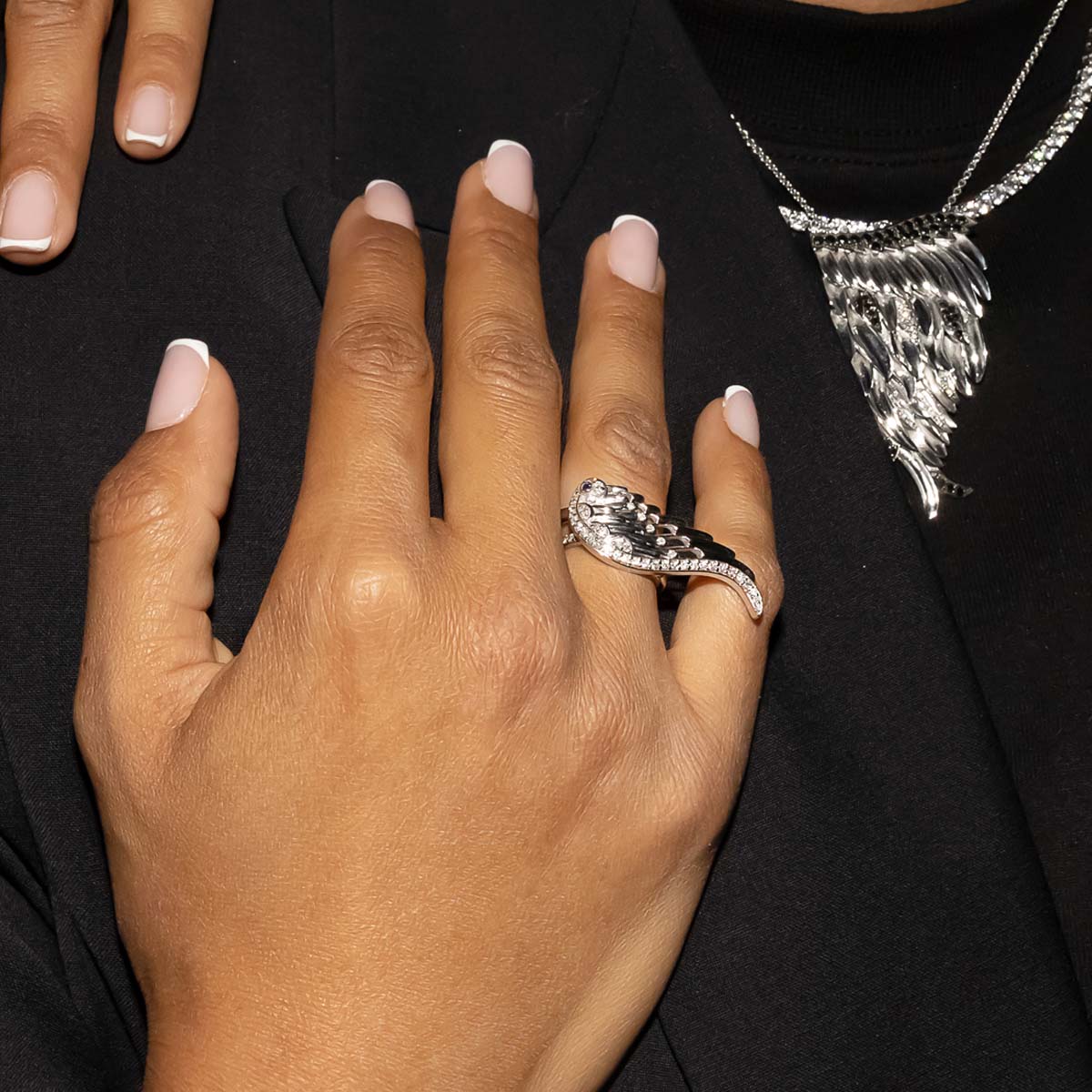 Sterling silver and cubic zirconia wing ring