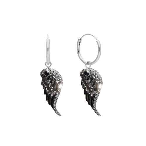 Sterling silver and cubic zirconia angel wing drop earrings