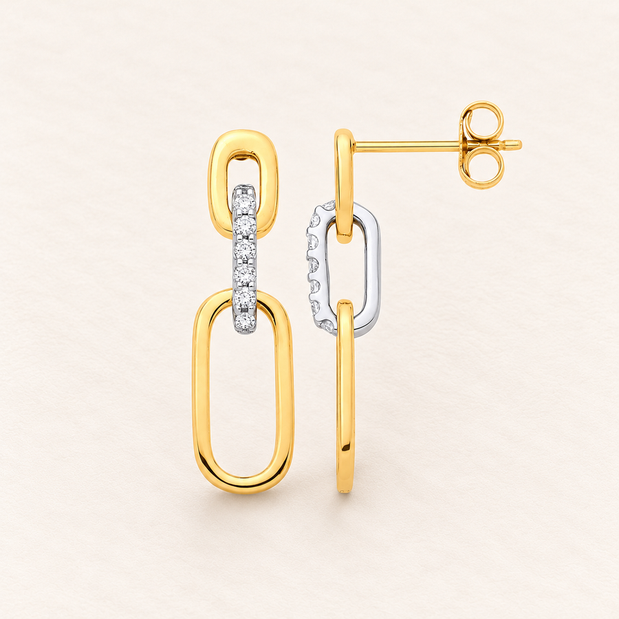 Boucles d’oreilles Trois Maillons — or jaune 9 carats et diamants 0,16 ct