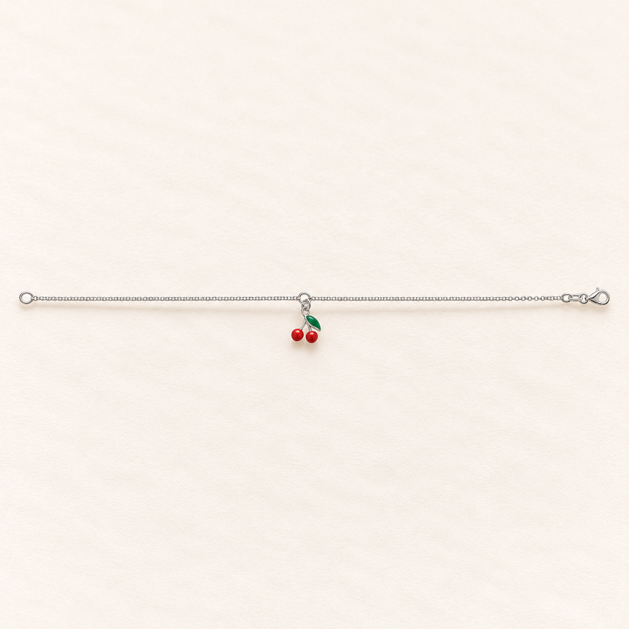 Chaîne de cheville Cerises — argent et émail