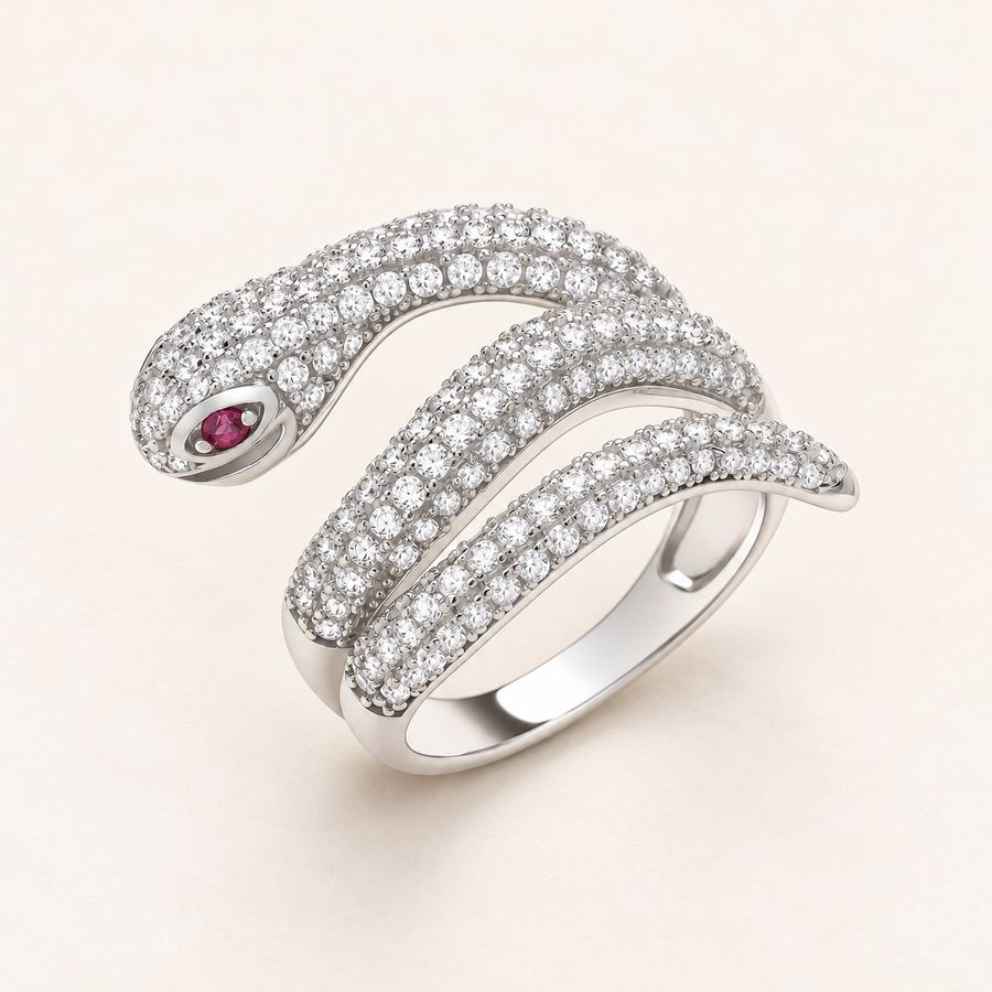 Bague serpent en argent 925 et zirconium