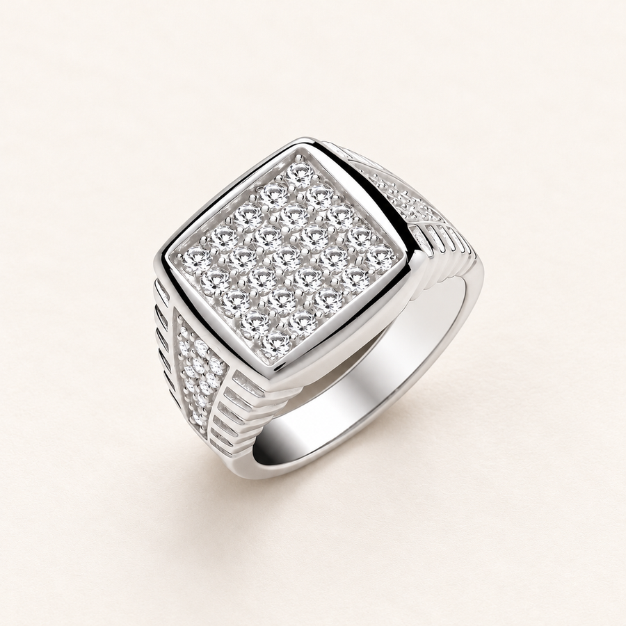 Bague Carrée — argent et oxydes de zirconium