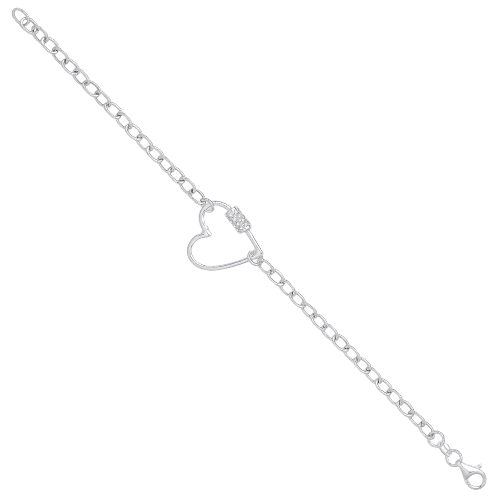 Silver link bracelet with cubic zirconia heart charm