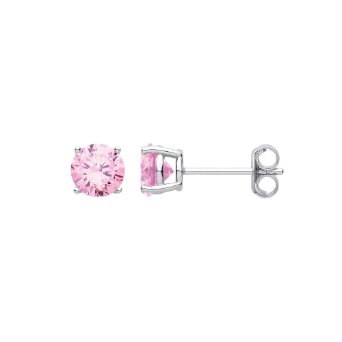 Silver Pink CZ Round Brilliant 6mm Studs