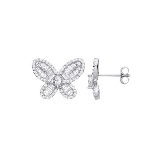 Silver CZ Butterfly Studs