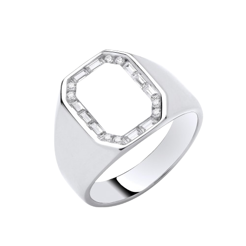 Silver CZs Signet Gents Ring