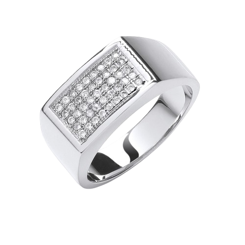 Silver Micro-Pave Cz Gents Ring