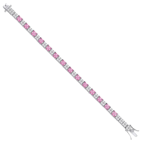 Silver Pink and Clear CZ Tennis 6.2mm Bracelet