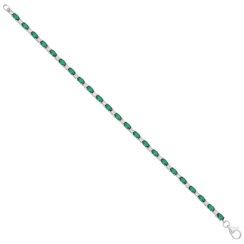 Silver Green & Clear CZ Silver Tennis Bracelet