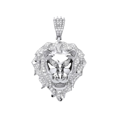 Silver CZ Lion Head Pendant