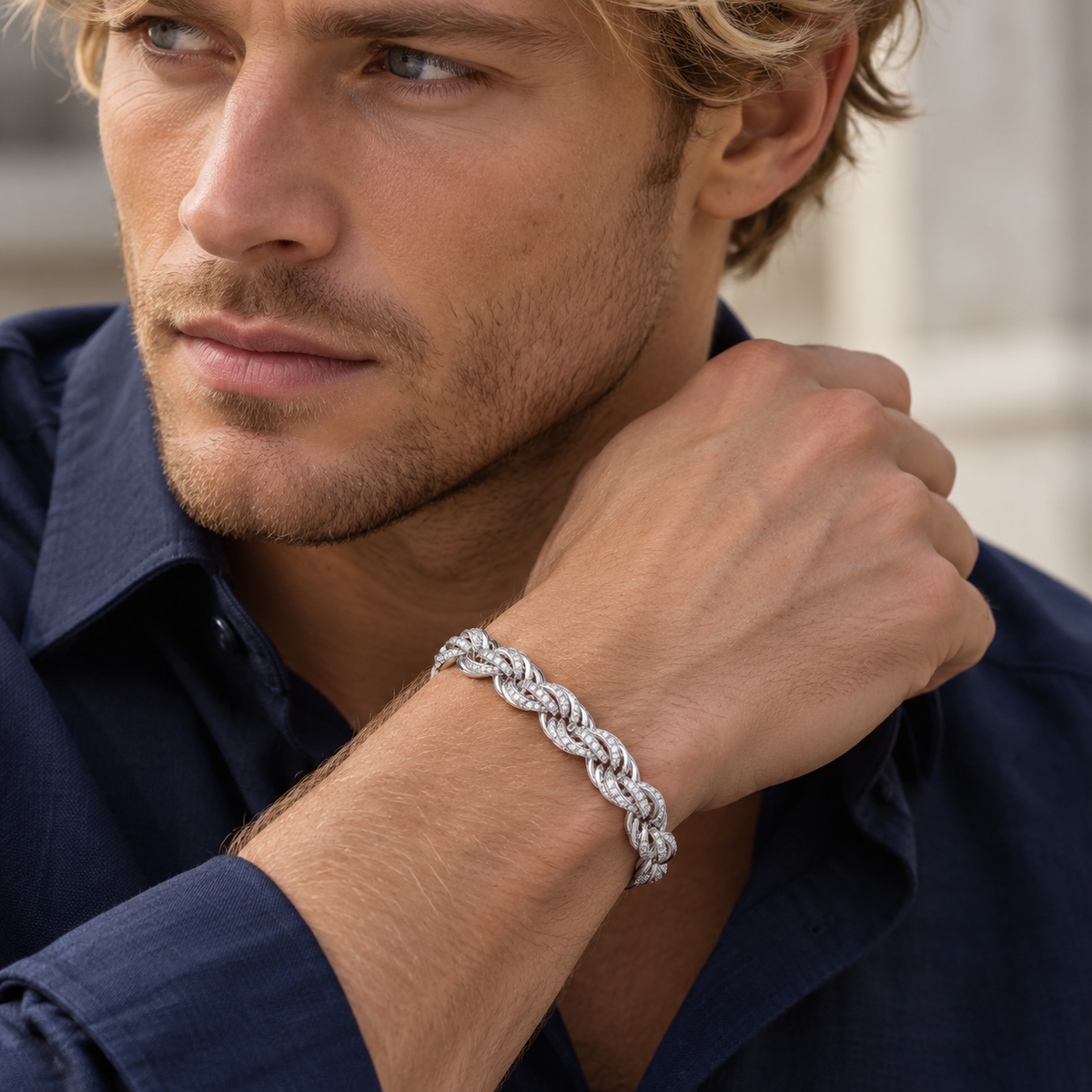 Bracelet maille corde serti d’oxydes de zirconium — argent 925