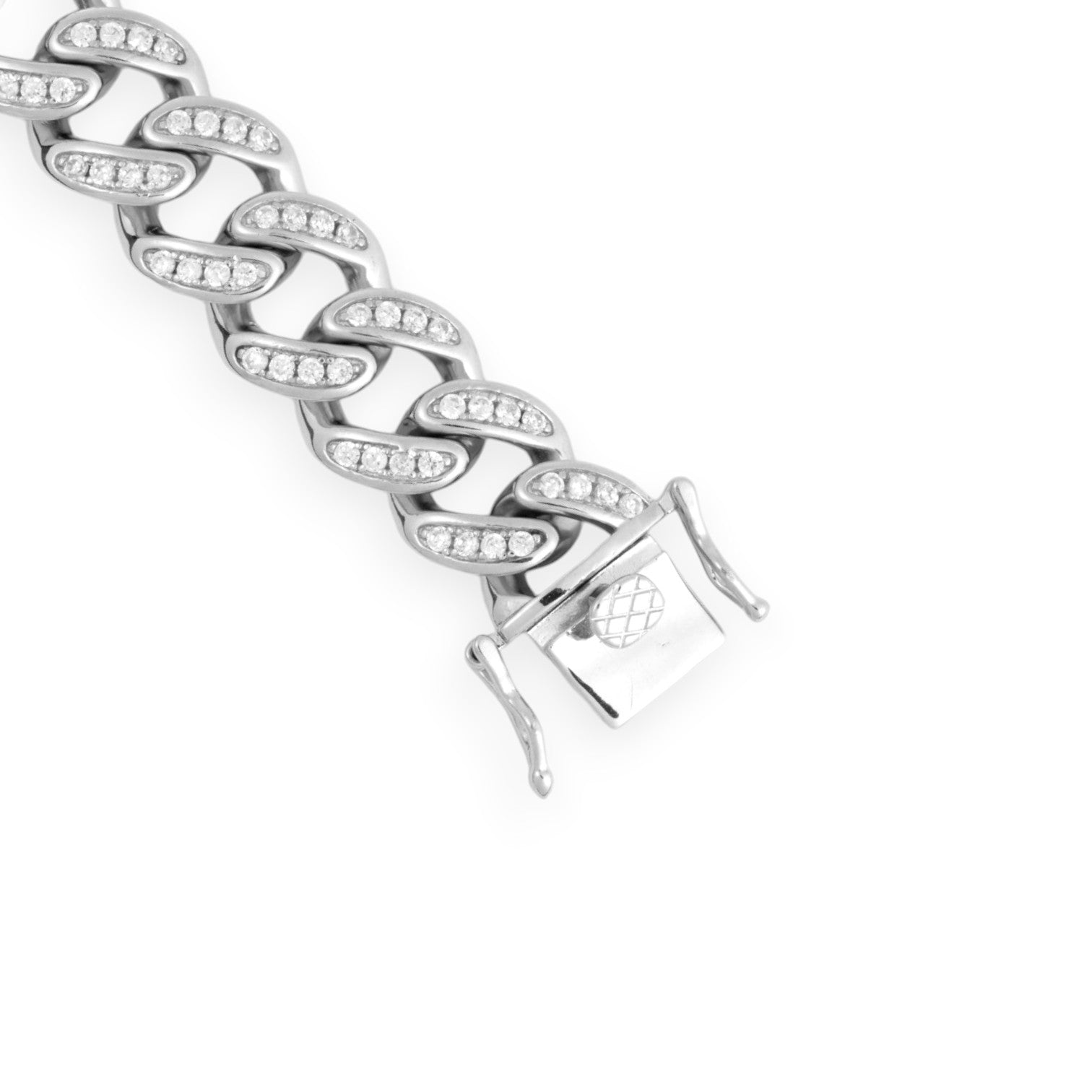 Silver CZ & Plain Back Link Curb Bracelet