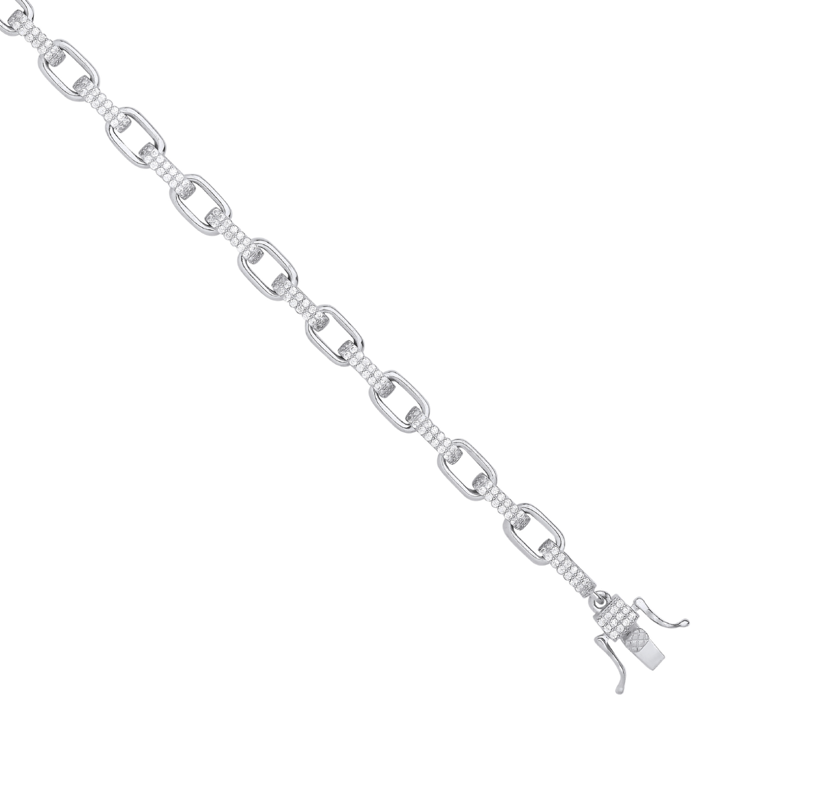 Heavy Silver Cz Oval Belcher Chain 30"