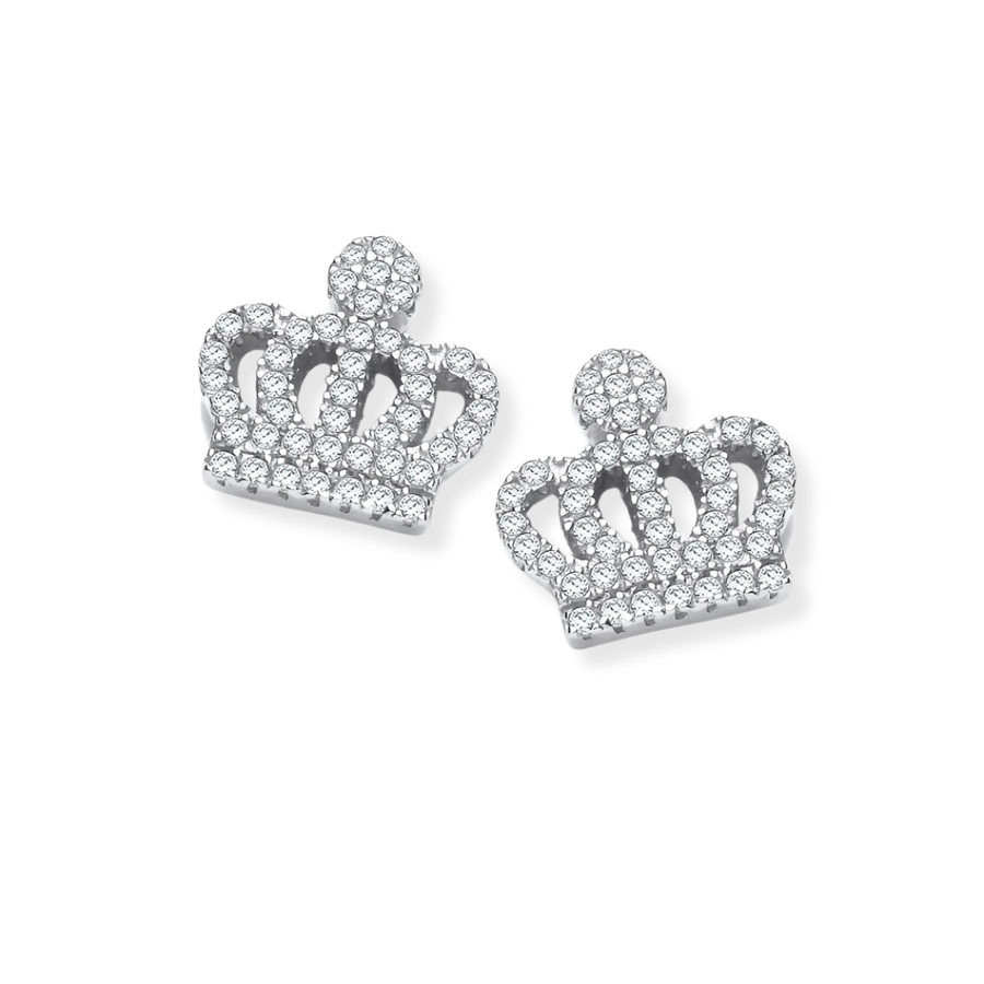 Micro Pave Cz Crown Stud Silver Earrings