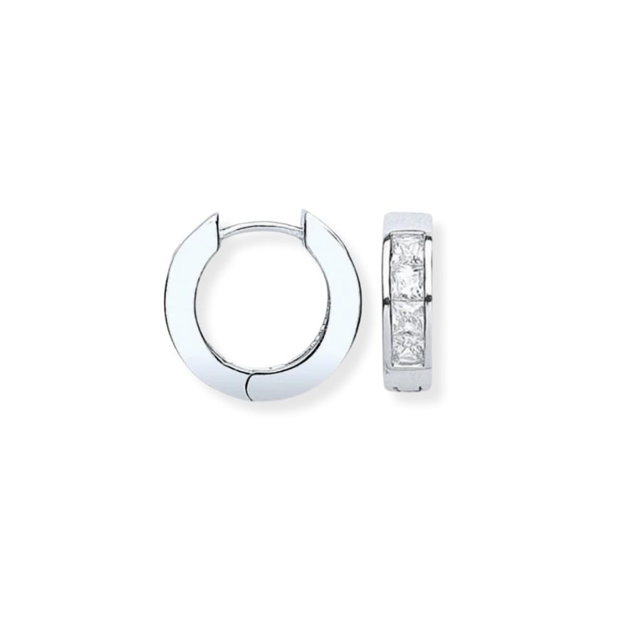 Silver Cz Huggie Hoop Earrings