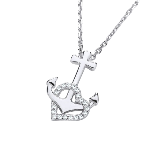CZ Anchor Heart Pendant with Chain