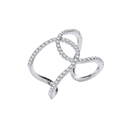Silver ring with two rows interlocking micro-CZ