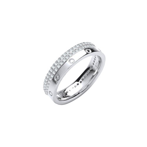 Double row micro pave cubic zirconia silver ring