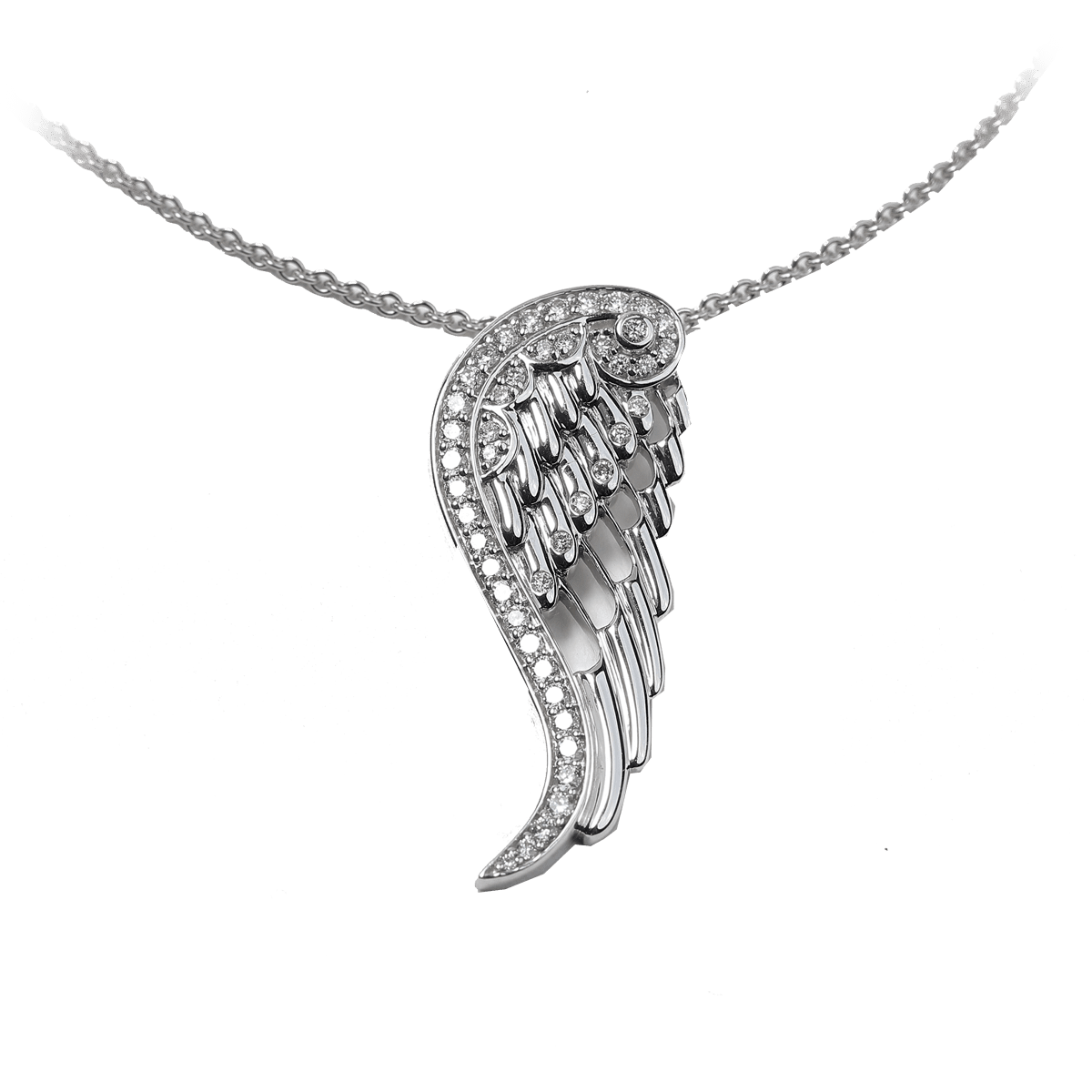 Angel wing pendant in white gold and diamonds