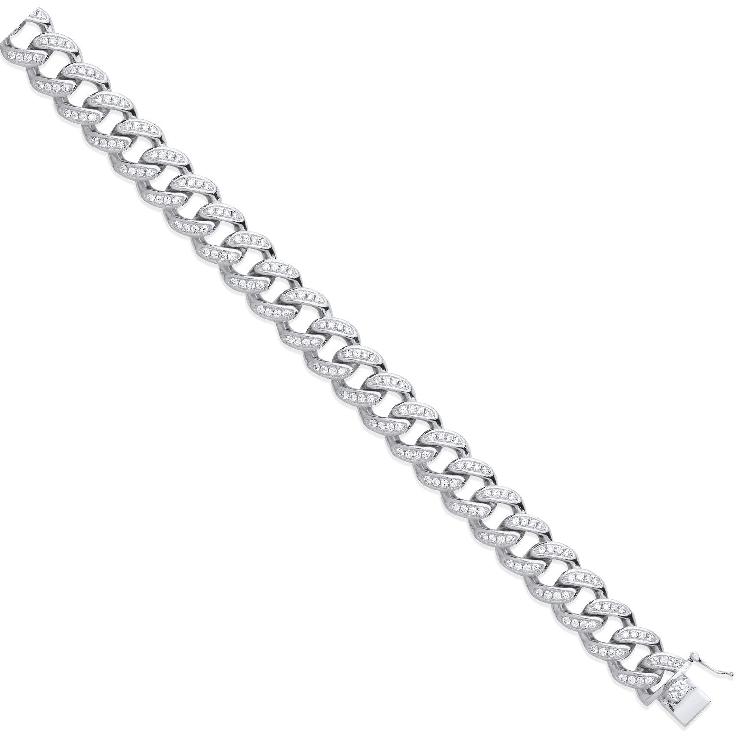 Silver CZ & Plain Back Link Curb Bracelet