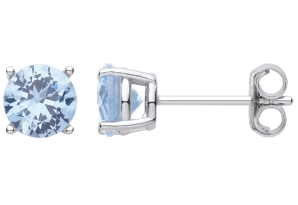 Silver Blue CZ Round Brilliant 6mm