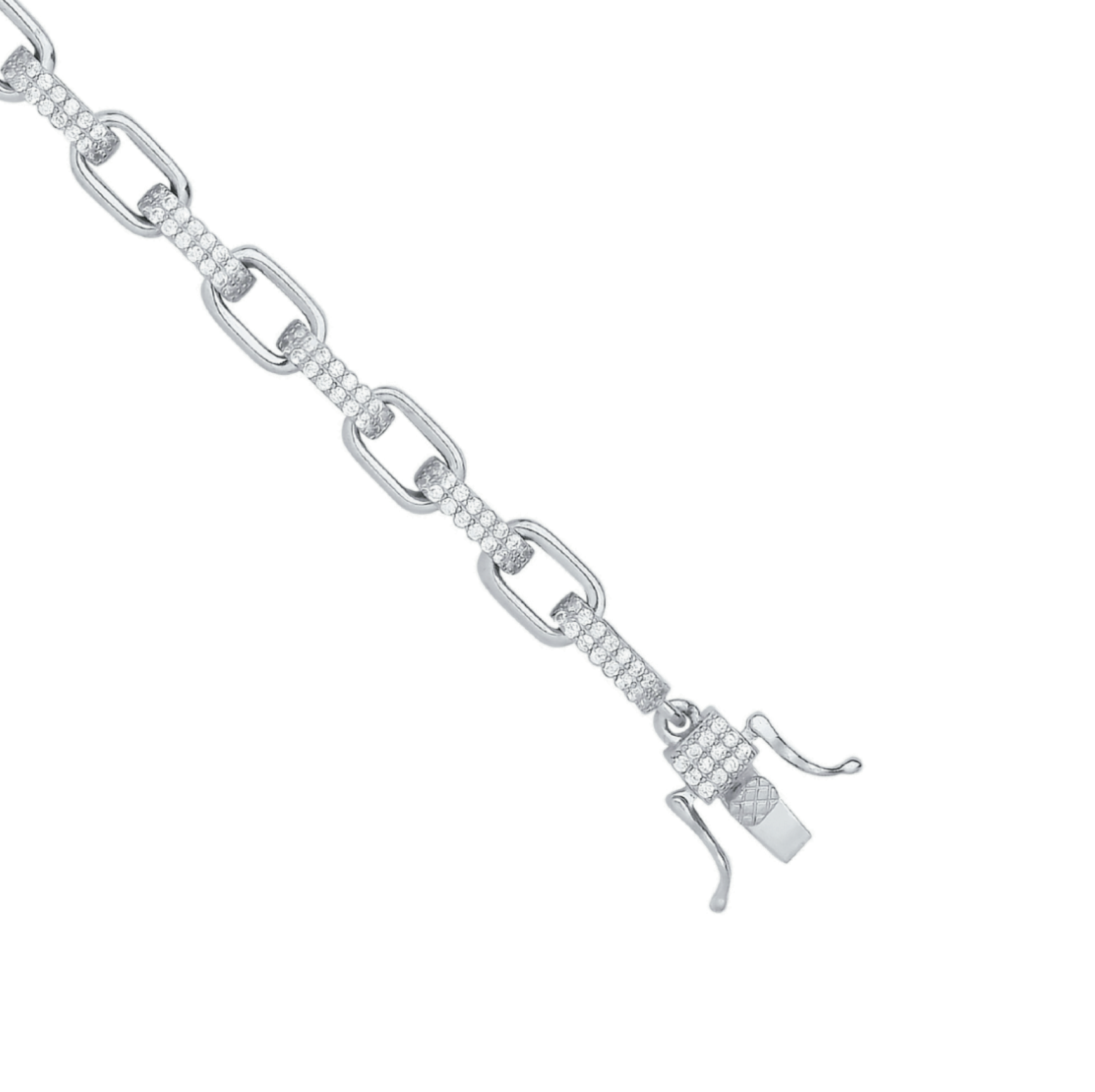 Heavy Silver Cz Oval Belcher Chain 30"