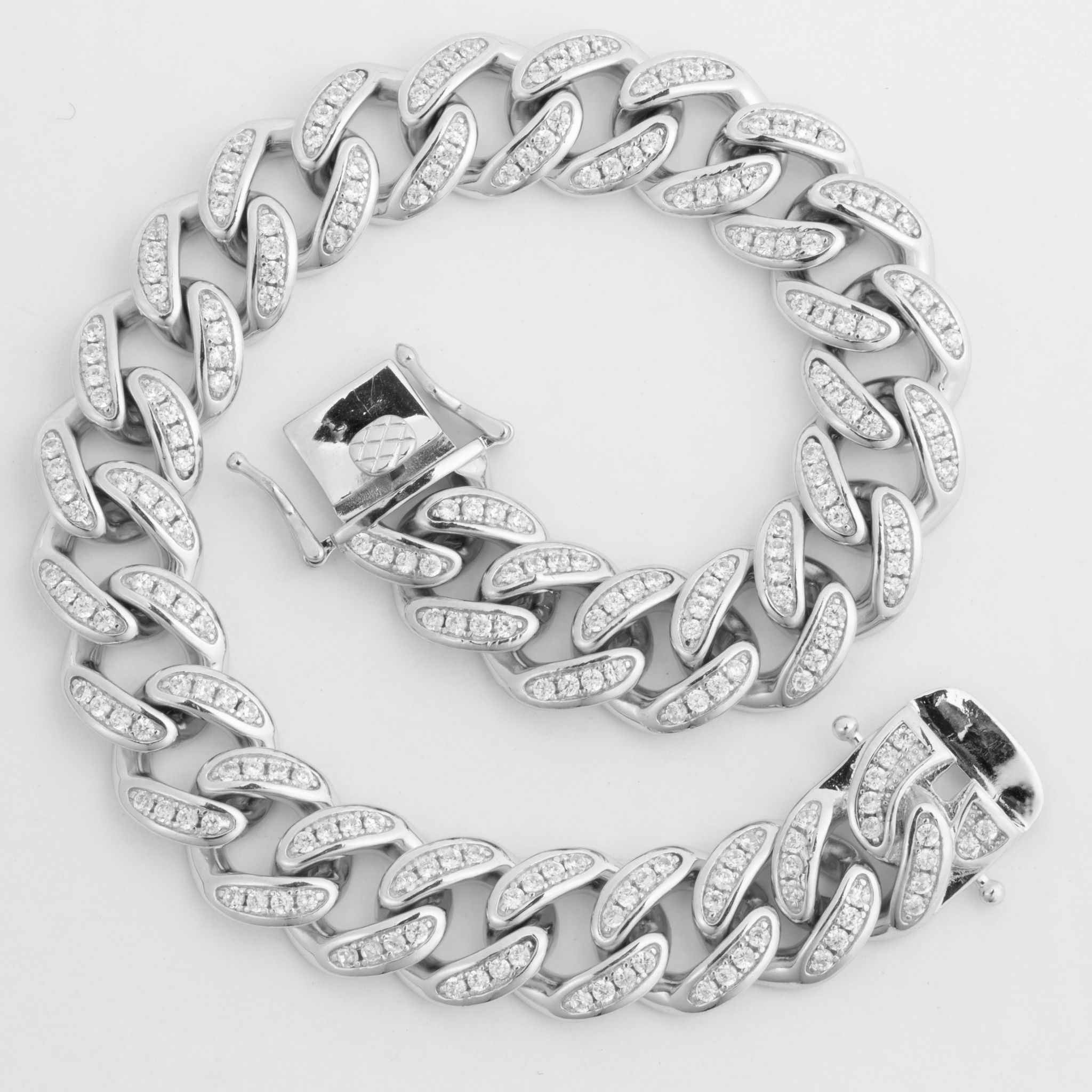 Silver CZ & Plain Back Link Curb Bracelet