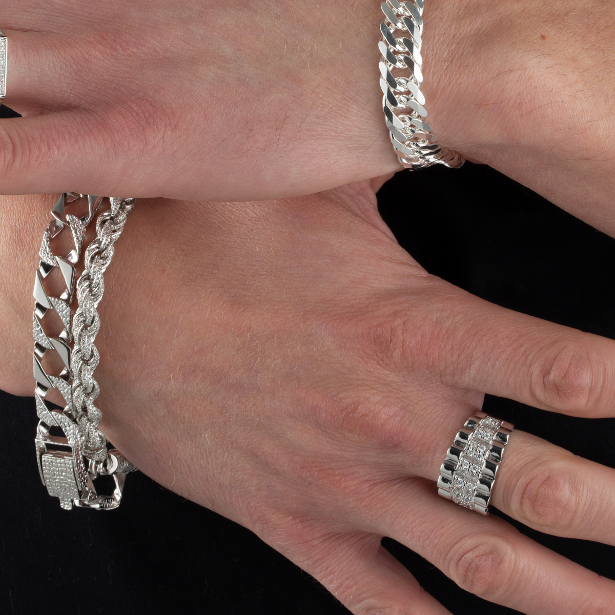 Bracelet maille corde serti d’oxydes de zirconium — argent 925