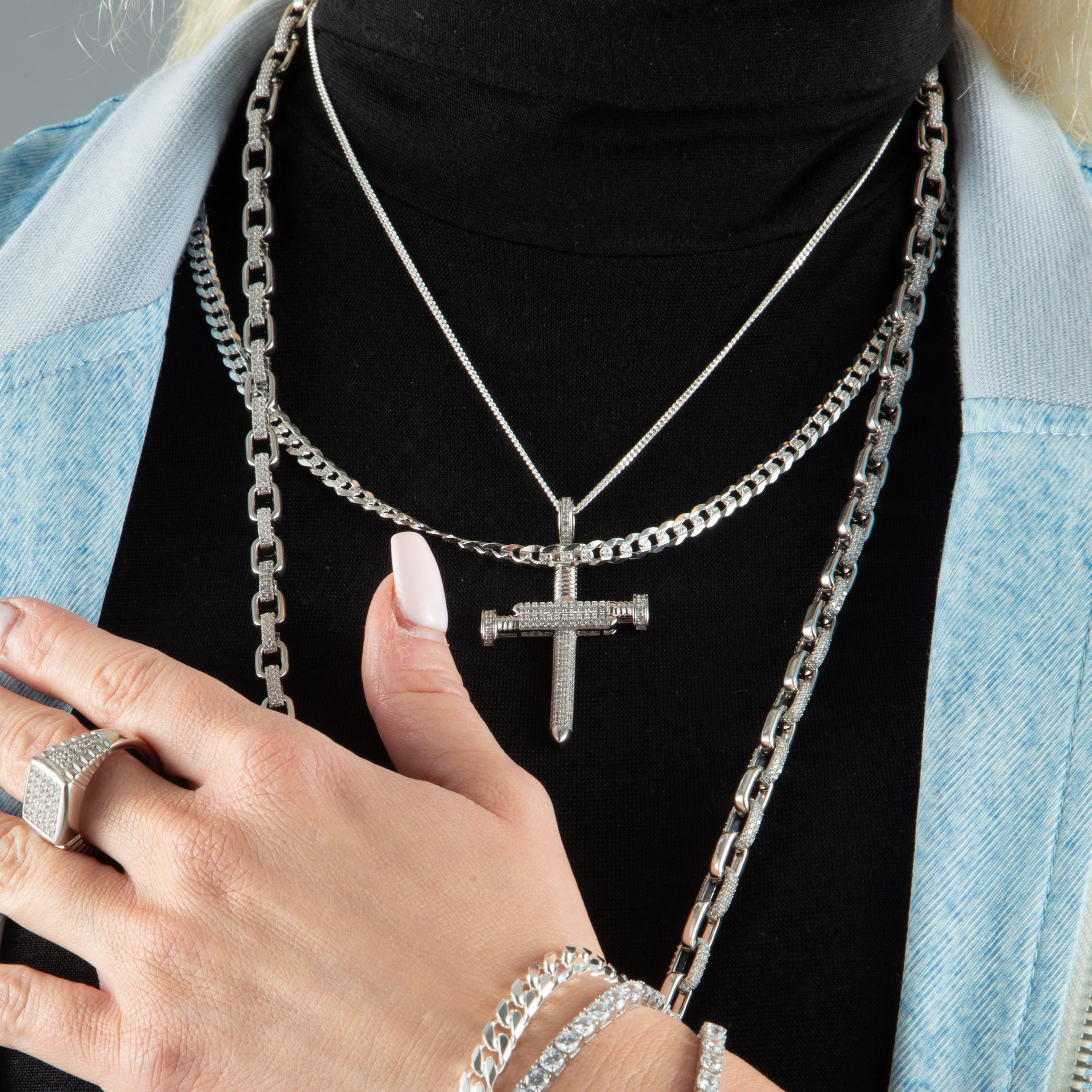 Silver CZ Nail Cross