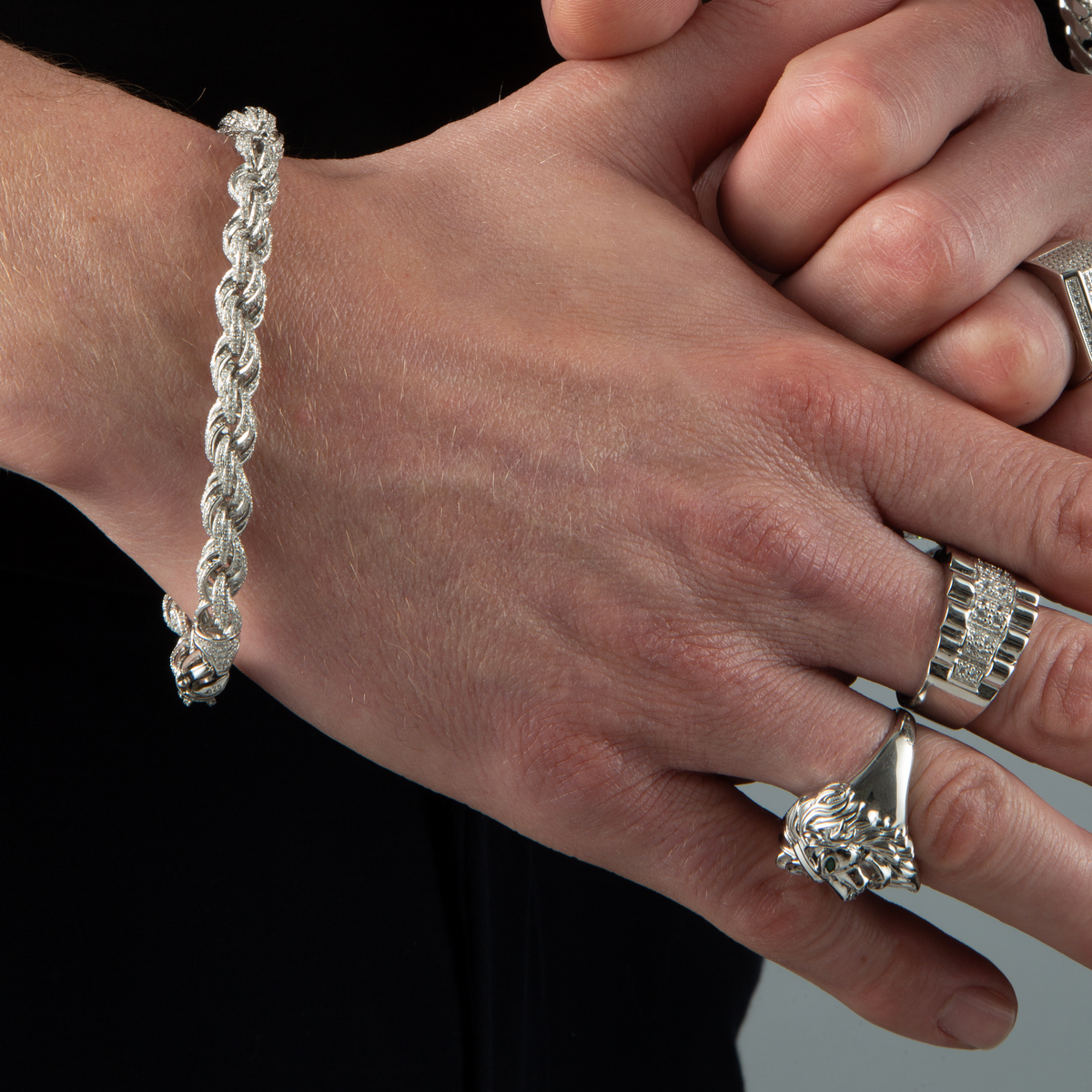 Bracelet maille corde serti d’oxydes de zirconium — argent 925