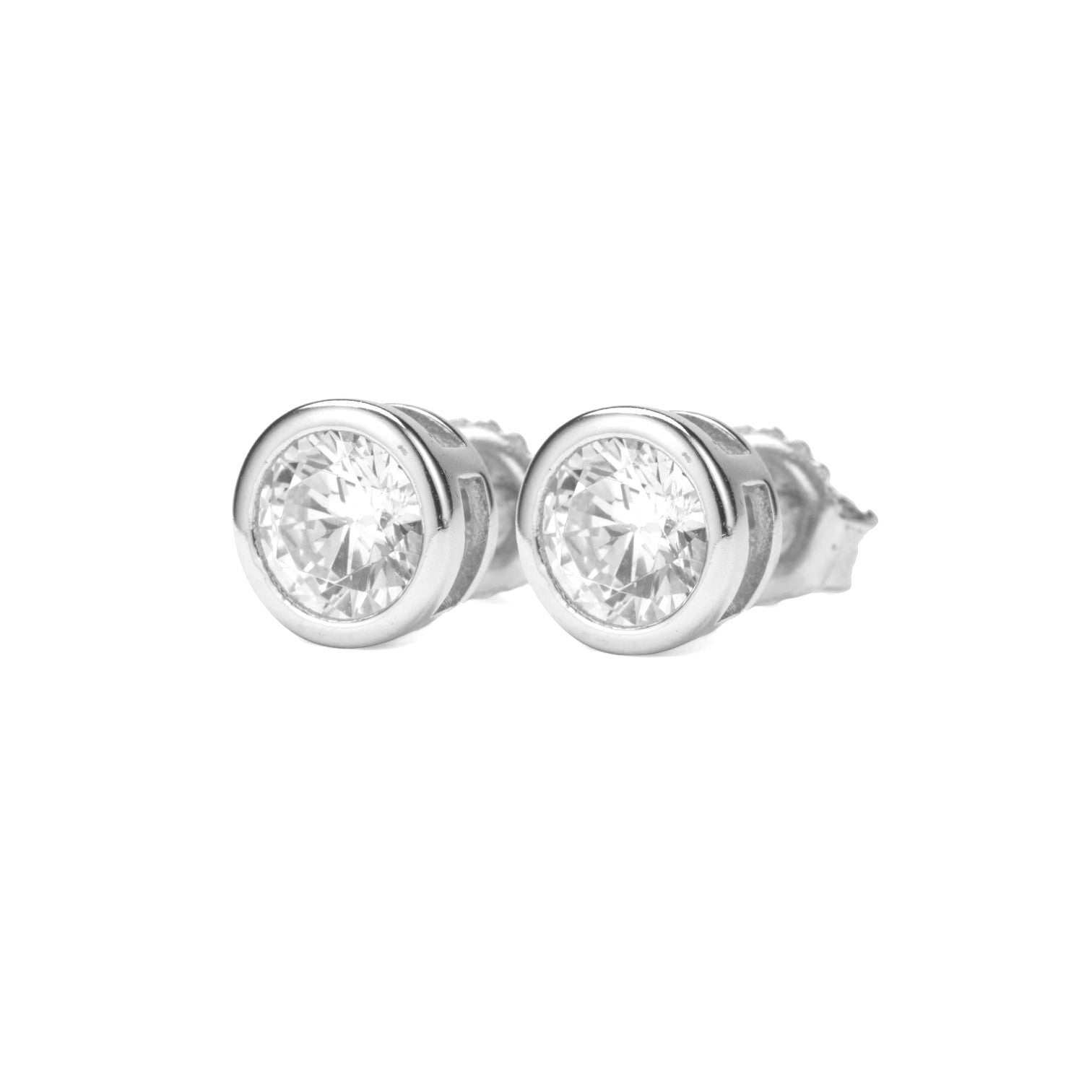 Studs Silver Round Cut Rub Over Cz