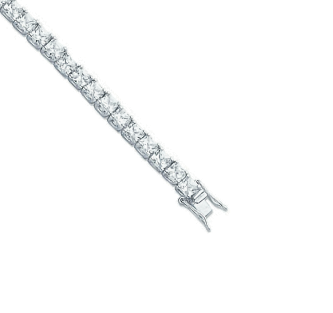 Silver 4.3mm Princess Cut Cz Tennis Bracelet