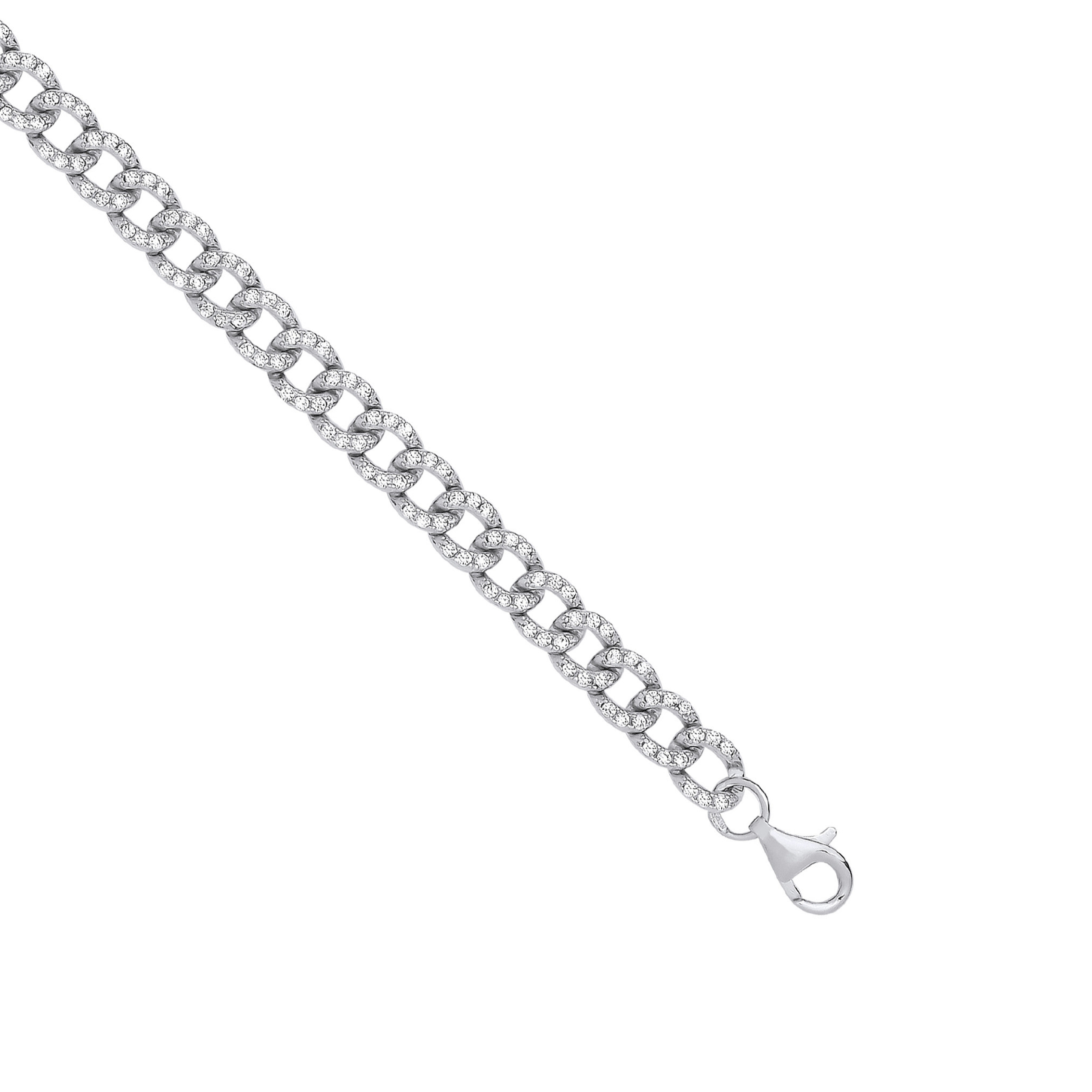 Silver CZ Curb Gents Bracelet