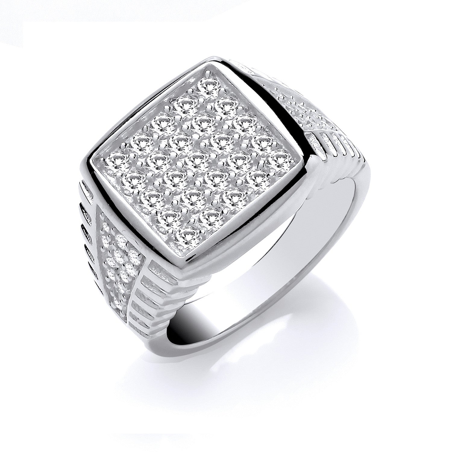 Silver Gents Square Top Cz Ring