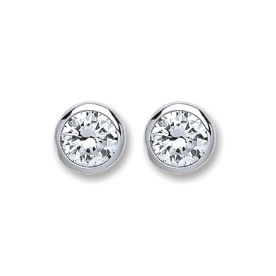 Studs Silver Round Cut Rub Over Cz