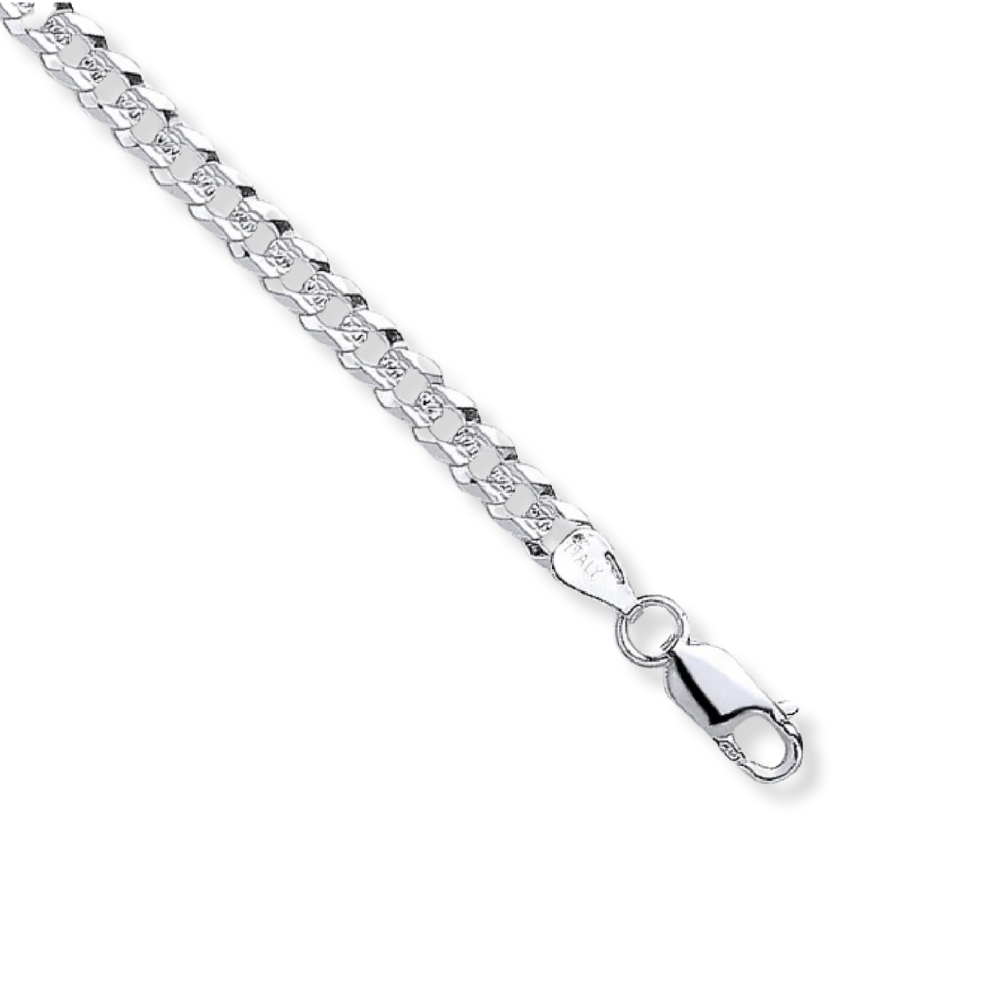Chaîne maille gourmette plate pavée en argent 925, 5 mm