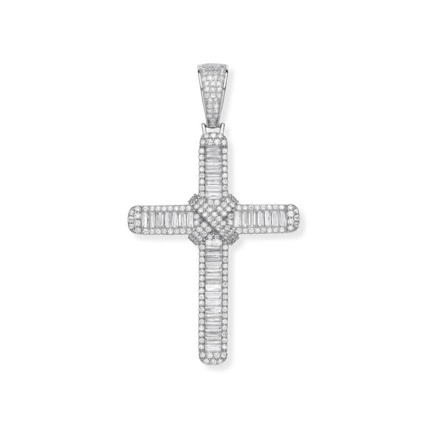 Silver Baguettes & Round CZs Large Cross