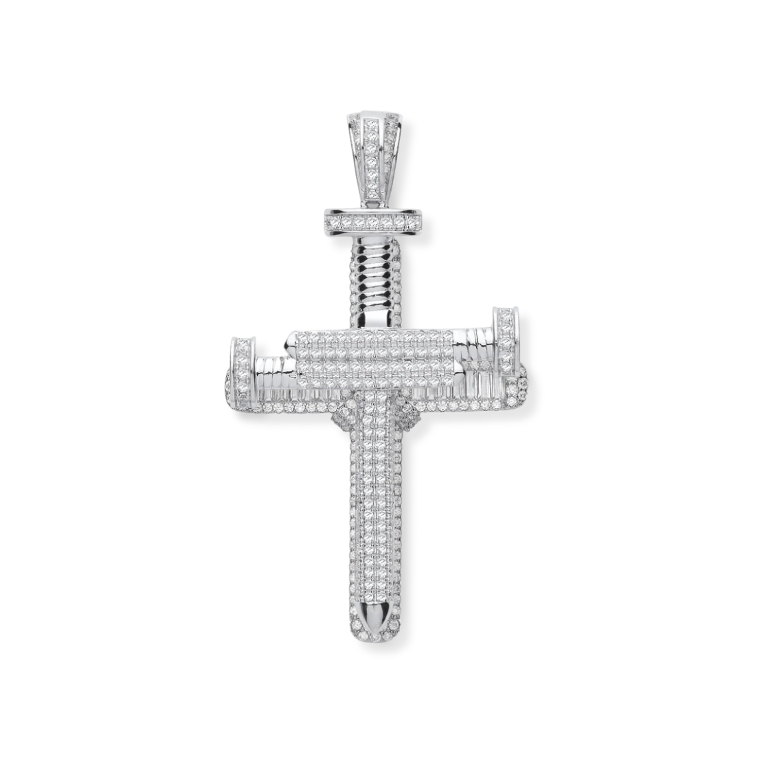 Silver CZ Nail Cross
