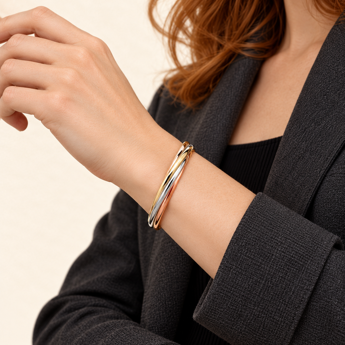 Jonc Trois Anneaux — or 9 carats tricolore