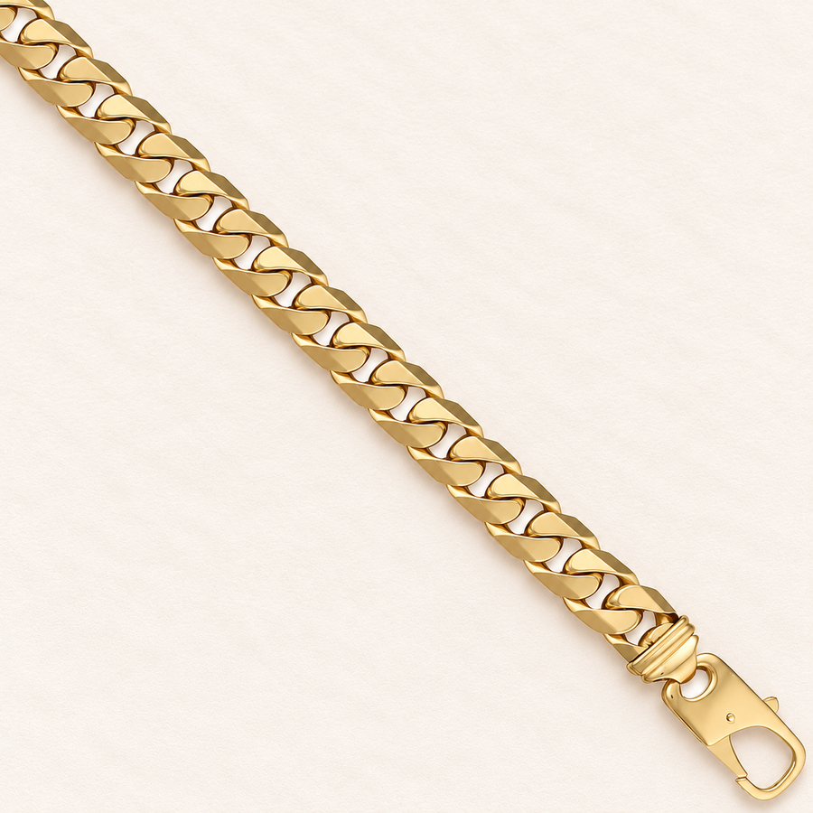 Bracelet Gourmette Polie — or jaune 9 carats, 12 mm
