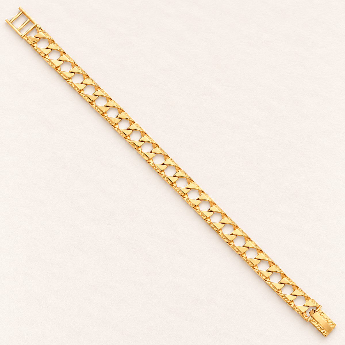Bracelet Gourmette Gravée — or jaune 9 carats, 9 mm